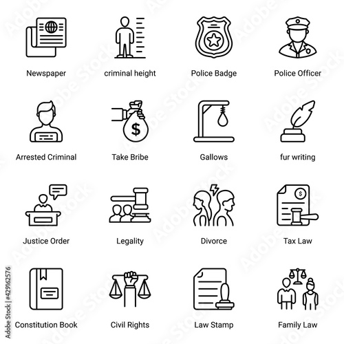 Court and Law Outline Icons - Stroked, Vectors
