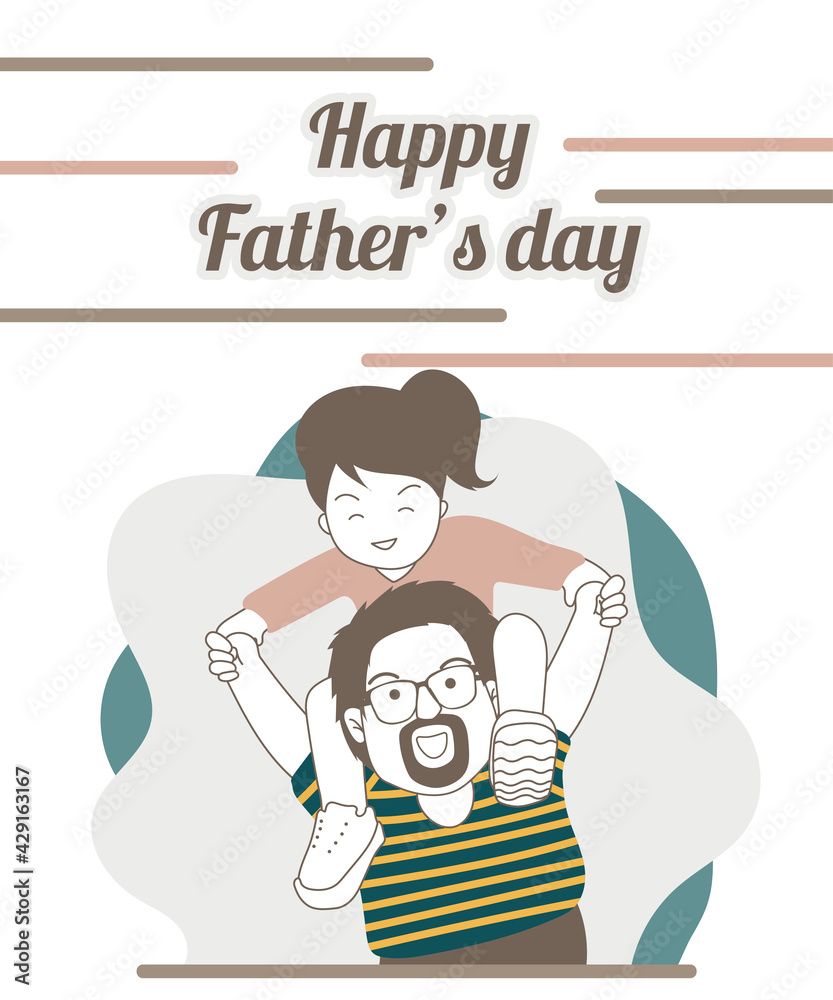 father's day cute characters flat design for background or banner, pastel color, simple lifestyle with daddy