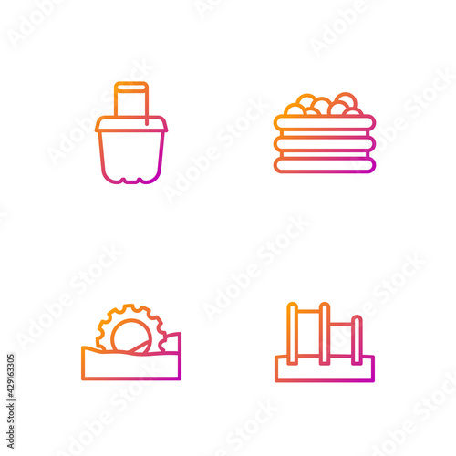 Set line Horizontal bar, Ferris wheel, Sand in bucket and Pool with balls. Gradient color icons. Vector
