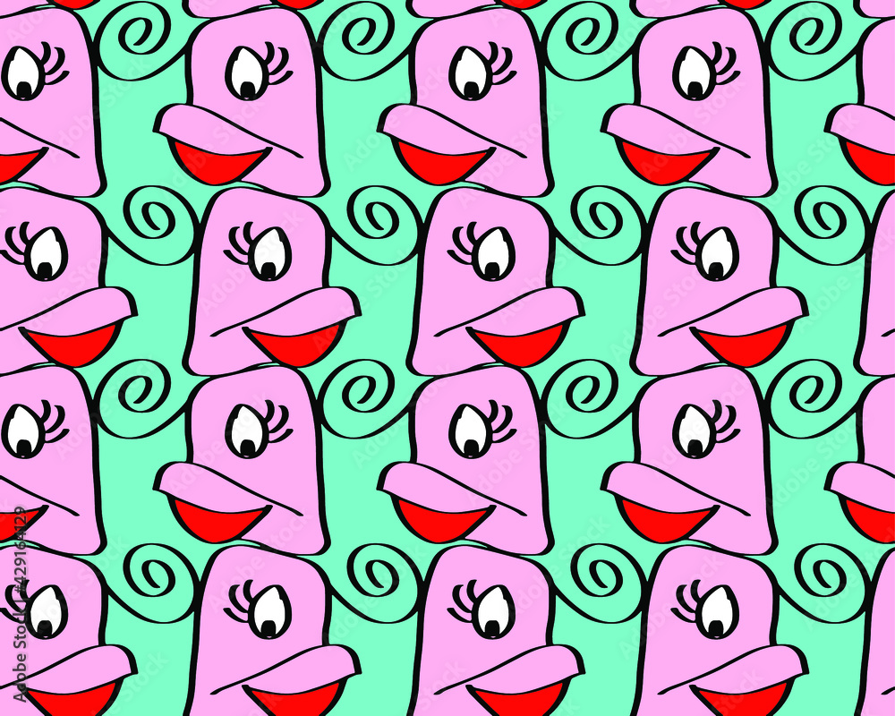Fototapeta premium Abstract Hand Drawing Cute Ducks Repeating Vector Pattern Isolated Background