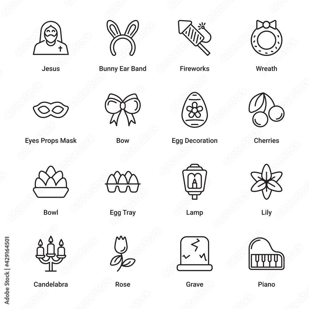 Fototapeta premium Easter Outline Icons - Stroked, Vectors