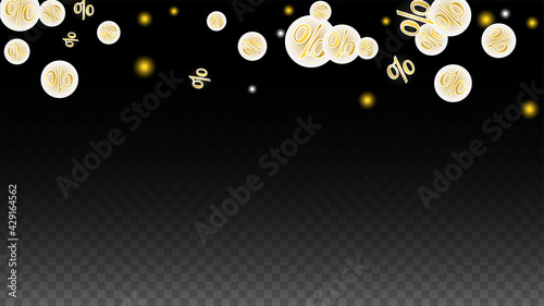 Luxury Vector Gold Percentage Sign Confetti on Transparent. Percent Sale Background. Business, Economics Print. Discount Illustration. Promotion Poster. Black Friday Banner. Special offer Template.