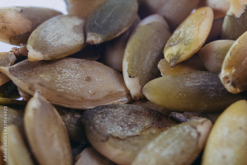 Pumpkin seeds. Peeled pumpkin seeds. Close-up. Pumpkin seeds. Peeled pumpkin seeds. Close-up.
