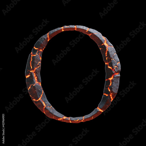 3d letter made of rock and lava for movie or game logo