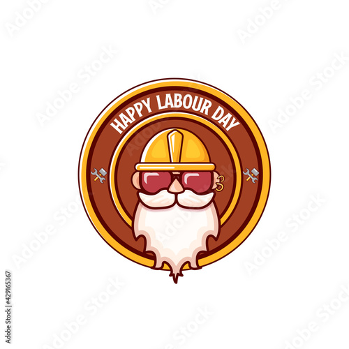 Happy labour day vector logo, label or stamp with funky worker on white background. vector happy labor day background or banner with man. workers may day poster