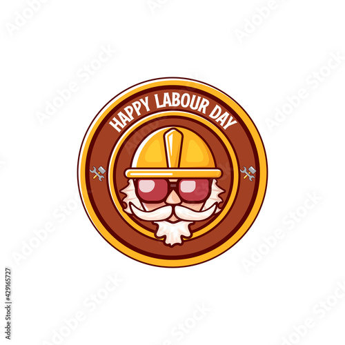 Happy labour day vector logo, label or stamp with funky worker on white background. vector happy labor day background or banner with man. workers may day poster