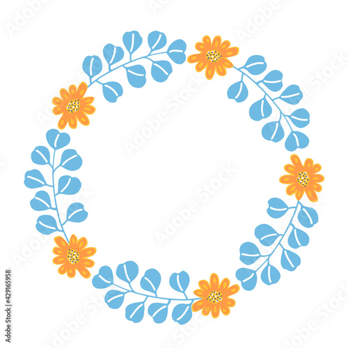 cute floral wreath with eucalyptus branches and flowers vector illustration