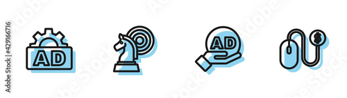 Set line Advertising, , Chess and icon. Vector