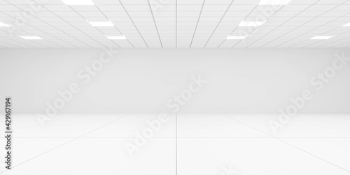 empty white modern architecture room office interior 3d render illustration