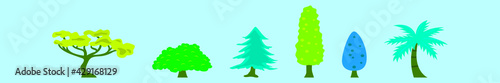 set of trees logo cartoon icon design template with various models. vector illustration isolated on blue background
