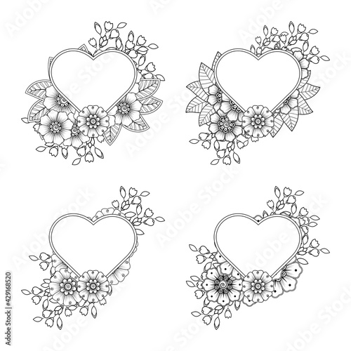 Set of Mehndi flower for henna  mehndi  tattoo  decoration. decorative ornament in ethnic oriental style. doodle ornament. outline hand draw illustration. coloring book page.