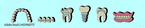set of cute cartoon denture icon design template with various models. vector illustration isolated on blue background