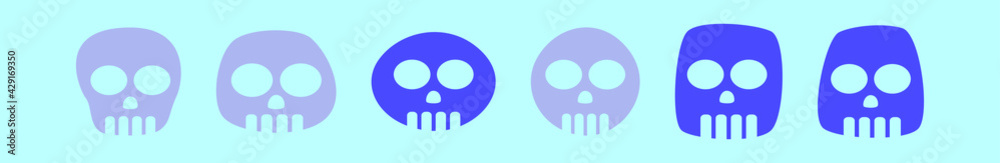 set of skull symbol cartoon icon design template with various models. vector illustration isolated on blue background set of skull symbol cartoon icon design template with various models. vector illustration isolated on blue background