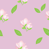 seamless pattern with pink magnolia flowers, vector backgrounds
