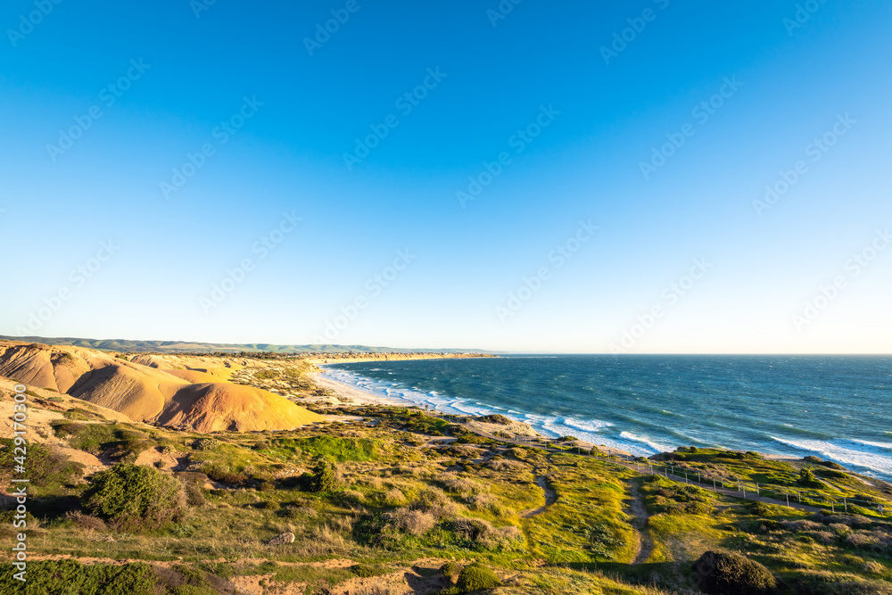 Blanche Point coastline at sunset viewed from the lookout, South Australia