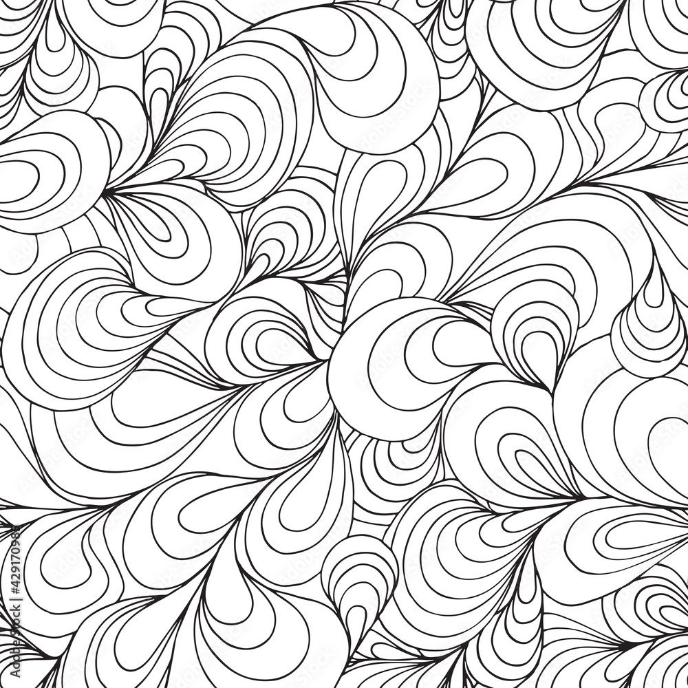 Hand drawn curly swirls in black and white. monochrome seamless pattern Hand drawn curly swirls in black and white. monochrome seamless pattern
