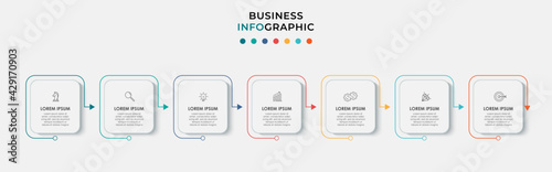Vector Infographic thin line design business template with icons and 7 options or steps. Can be used for process diagram, presentations, workflow layout, banner, flow chart, info graph