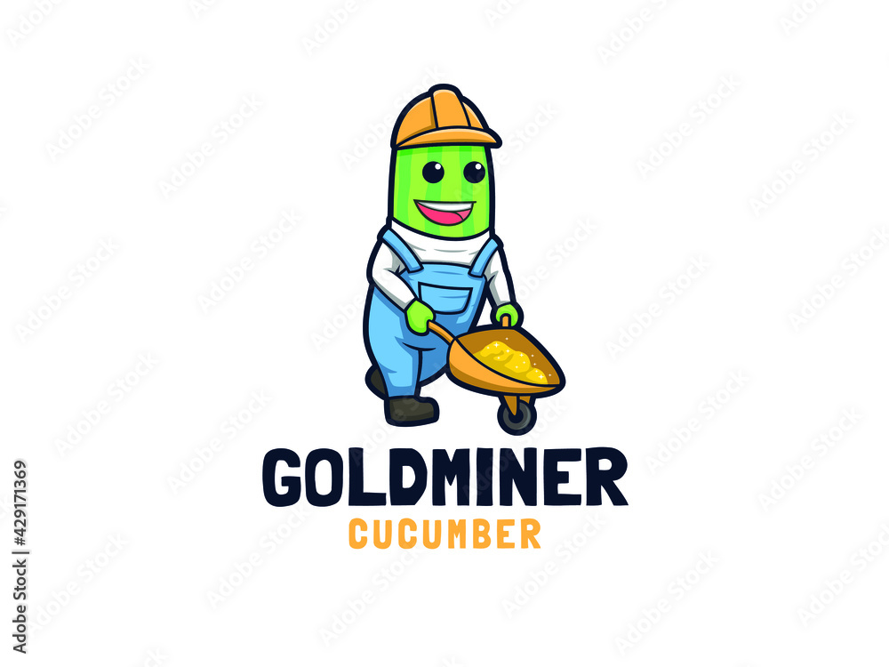 Cartoon gold miner cucumber logo character mascot design illustration