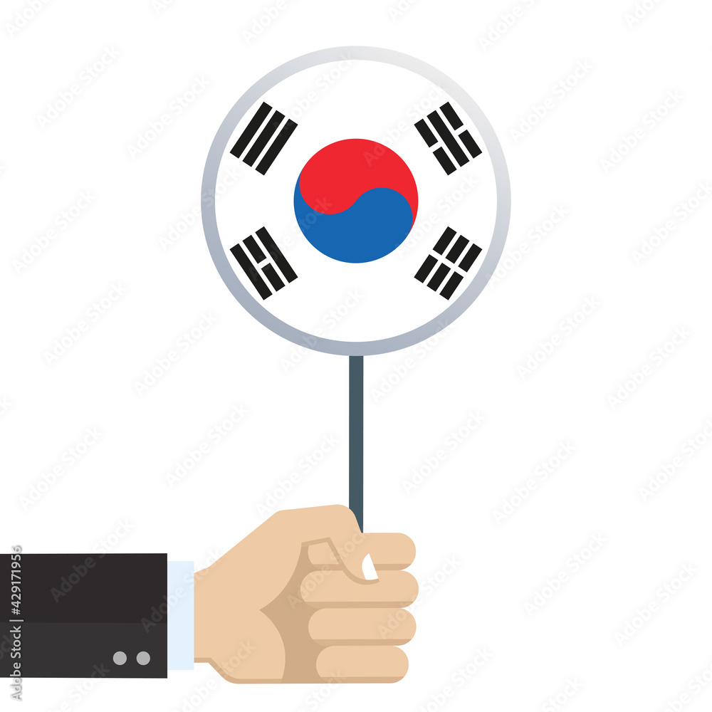 South Korea circular flag. Hand holding round Korean flag. National symbol. Vector illustration. South Korea circular flag. Hand holding round Korean flag. National symbol. Vector illustration.