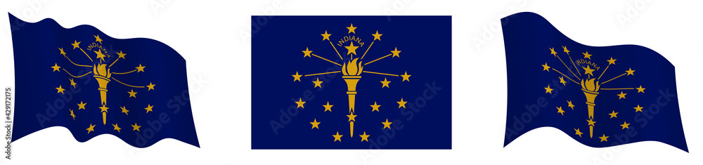Naklejka premium flag of american state of Indiana in static position and in motion, fluttering in wind in exact colors and sizes, on white background