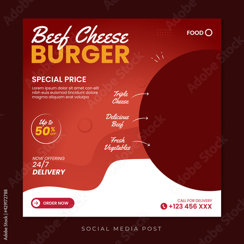 Beef cheese burger social media post template