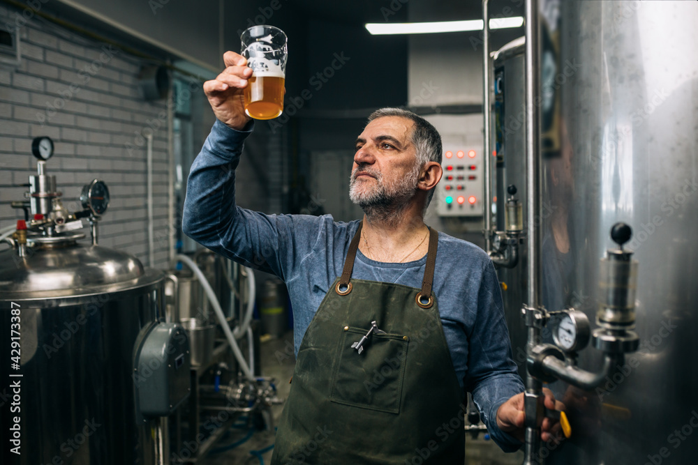 brewer working in his mini craft brewery brewer working in his mini craft brewery