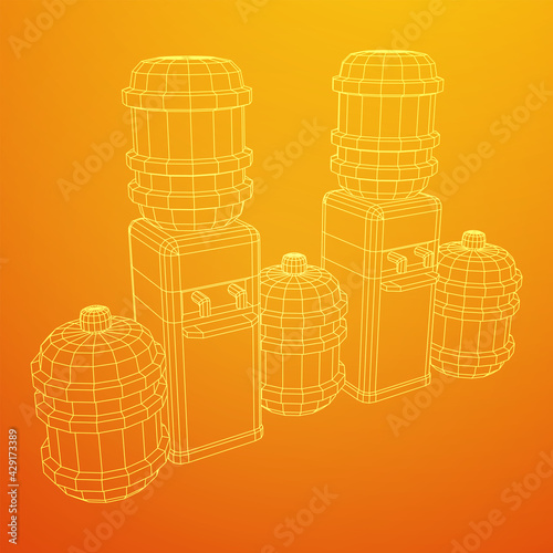 Water cooler with full bottle. Refreshment office concept. Wireframe low poly mesh vector illustration