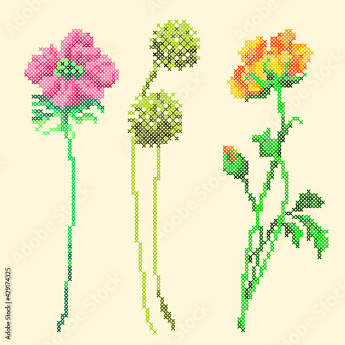 vector art embroidery flowers
