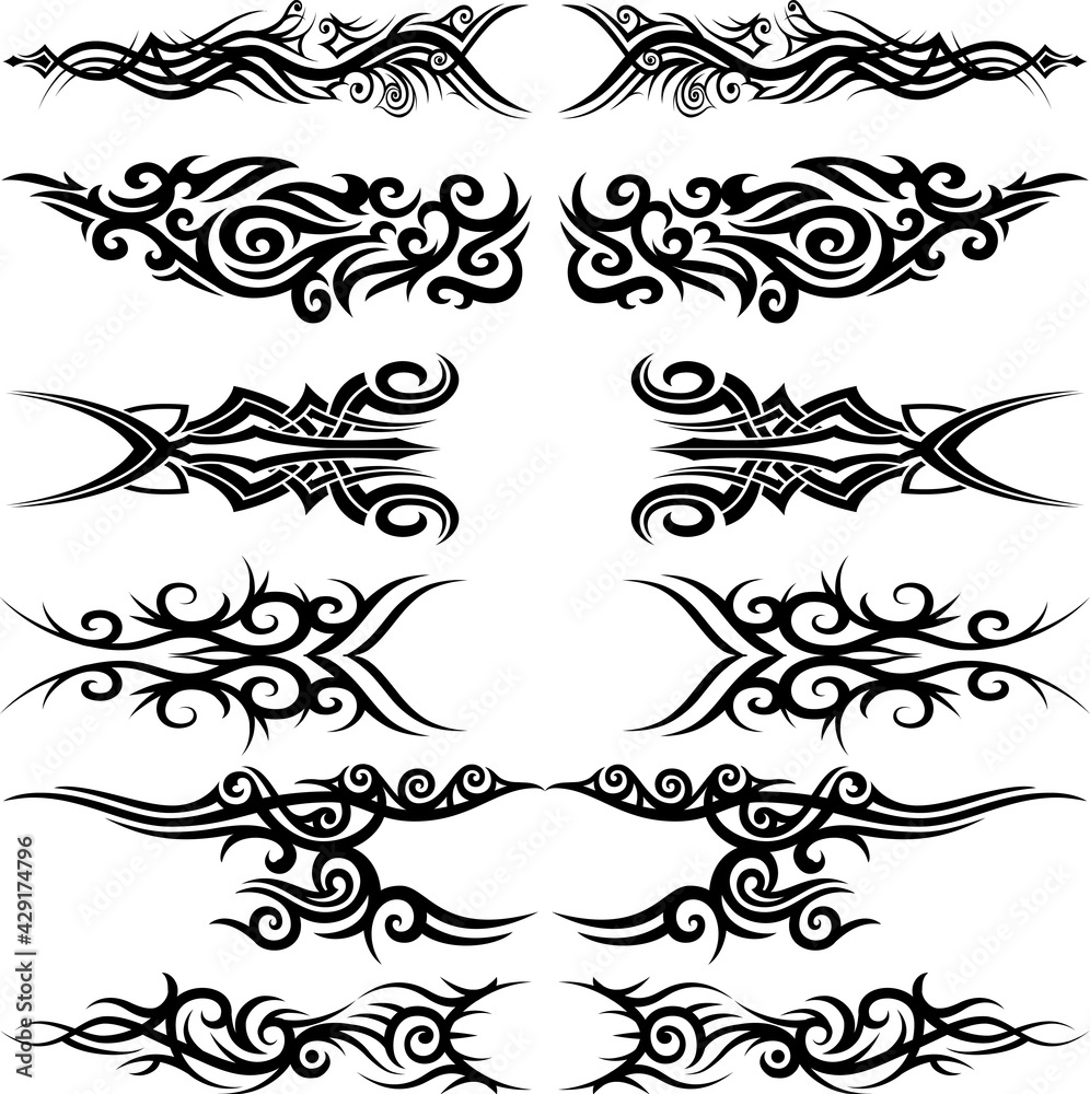 Tribal Polynesian Maori swirl tattoo vector silhouette collection Tribal Polynesian Maori swirl tattoo vector silhouette collection