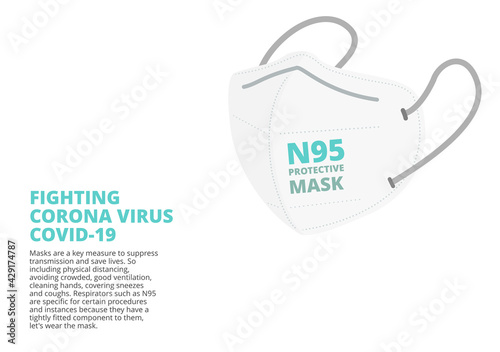 N95 medical face mask to protect corona virus, covid-19 vector isolated on white background illustration ep27