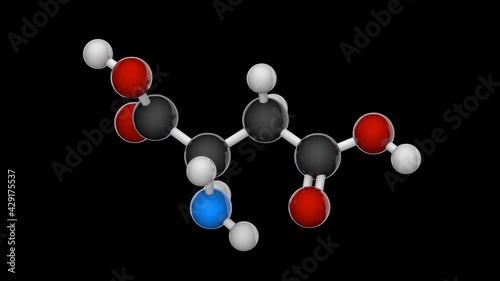 Aspartic acid (symbol Asp or D), is an amino acid that is used in the biosynthesis of proteins. Formula: C4H7NO4. 3D render. Seamless loop. RGB + Alpha (Transparent) channel. photo