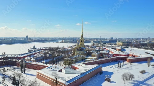 Peter and Paul Fortress in winter, Saint Petersburg, aerial view