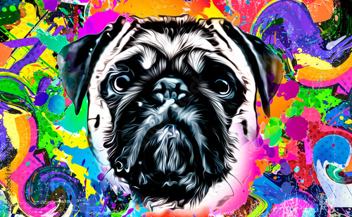 pug dog with a splash color art