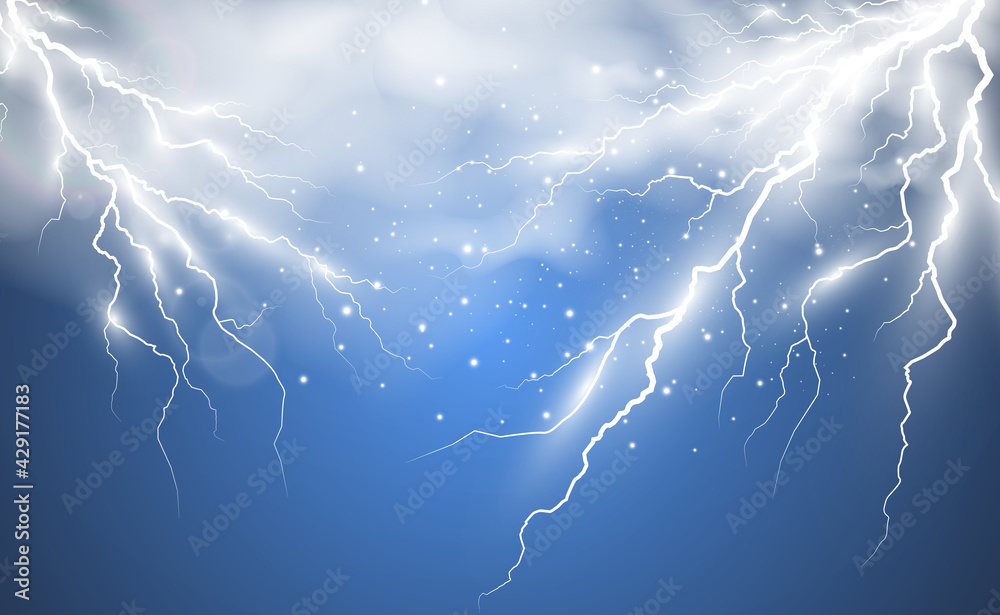 Fototapeta premium Vector image of realistic lightning. Flash of thunder on a transparent background.