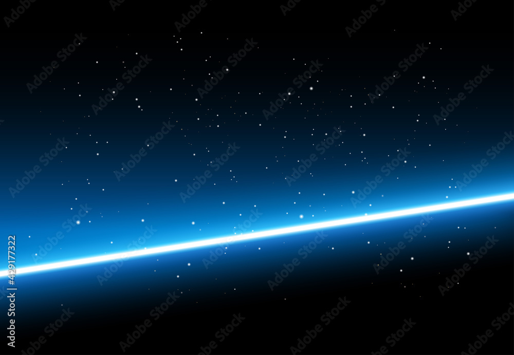 Abstract space background - shining blue light on black background with stars - vector - obrazy, fototapety, plakaty 