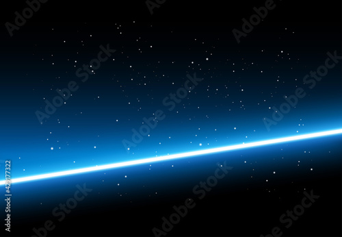 Abstract space background - shining blue light on black background with stars - vector