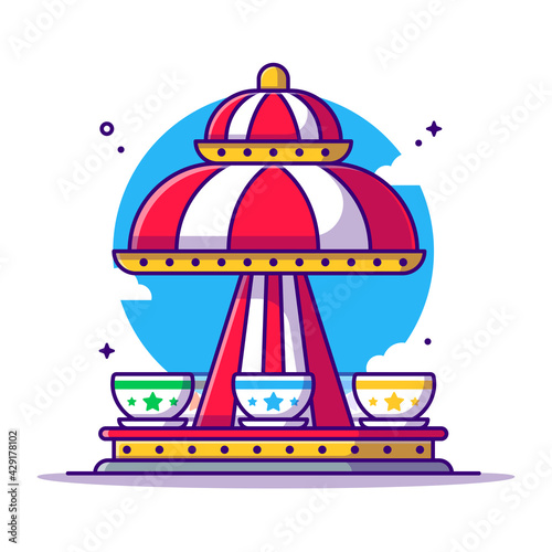 Amusement Park Spinning Tea Cup Vector Cartoon Illustration. Amusement Park Icon Concept White Isolated. Flat Cartoon Style Suitable for Web Landing Page, Banner, Sticker, and Background