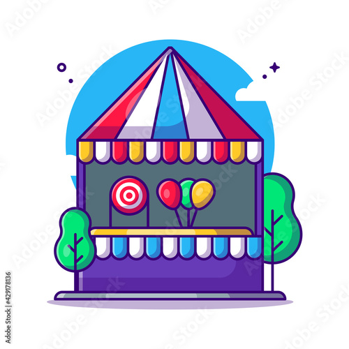 Carnival Shooting Game Booth Vector Cartoon Illustration. Amusement Park Icon Concept White Isolated. Flat Cartoon Style Suitable for Web Landing Page, Banner, Sticker, and Background