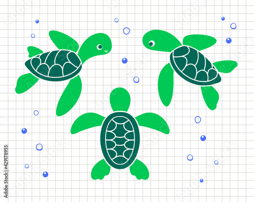 Sea turtle isolated. Summer clip art. Ocean life. Silhouette vector flat illustration. Cutting file. Suitable for cutting software. Cricut, Silhouette