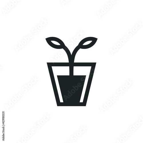 Pot icon, hydroponic plant illustration. agriculture logo design.