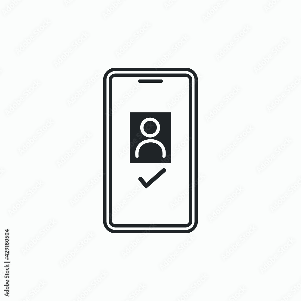 User icon is successfully verified on the smartphone screen, check mark access is permitted. User icon is successfully verified on the smartphone screen, check mark access is permitted.