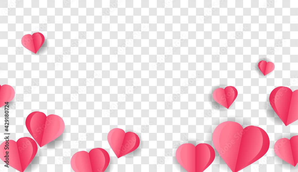 Paper elements in the shape of a heart flying on a png background. Vector symbols of love for Happy Women, Mother, Valentine's Day, greeting card design.