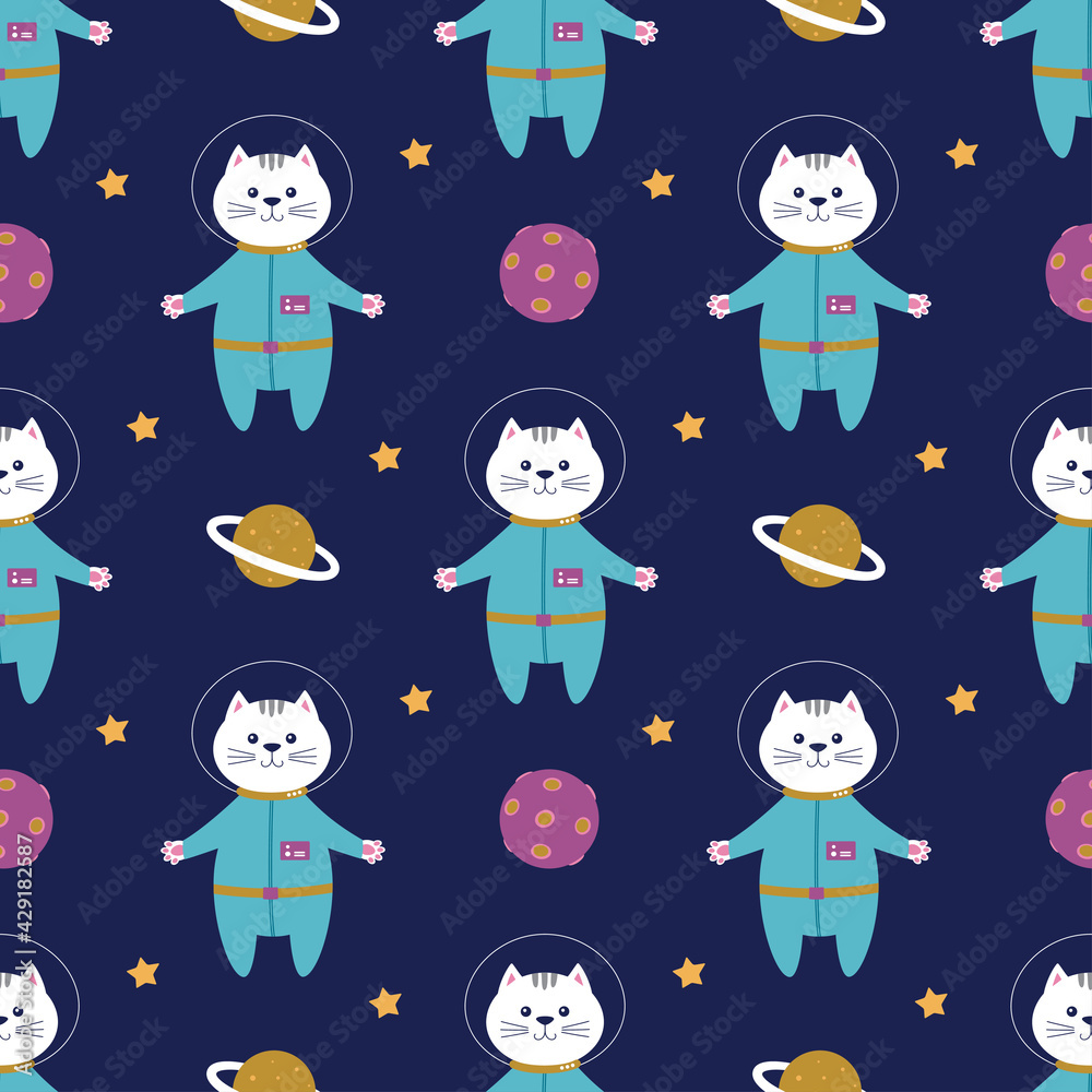 seamless pattern with astronaut cat in space seamless pattern with astronaut cat in space