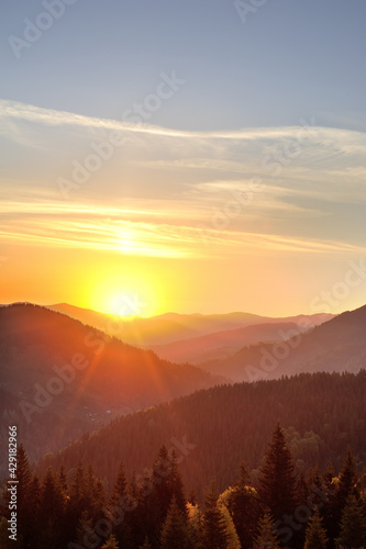 Yellow sunrise in the mountains