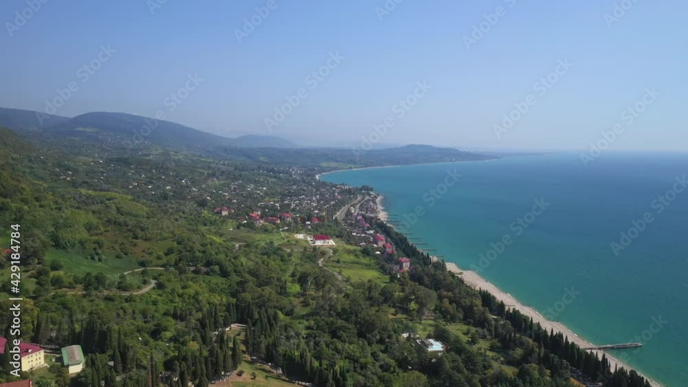 New Athos, Abkhazia: town and monastery, sea view from above New Athos, Abkhazia: town and monastery, sea view from above