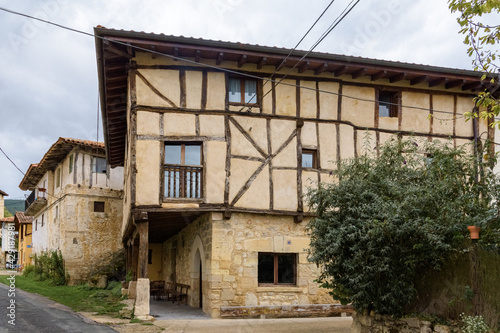 Facade of an old building in Valpuesto garden in Burgos, Castilla y Leon, Spain photo