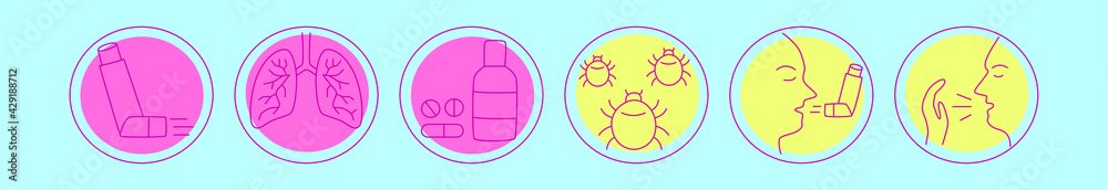 set of asthma and allergy cartoon icon design template with various models. vector illustration isolated on blue background set of asthma and allergy cartoon icon design template with various models. vector illustration isolated on blue background