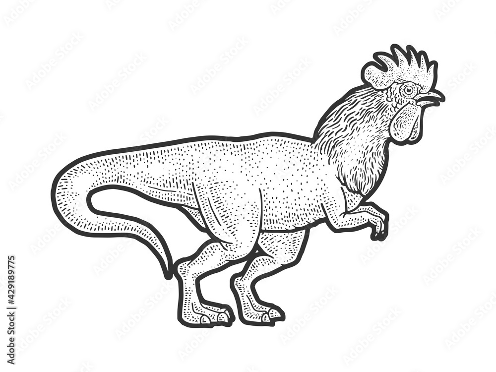 rooster headed tyrannosaurus dinosaur bird sketch engraving vector illustration. T-shirt apparel print design. Scratch board imitation. Black and white hand drawn image. rooster headed tyrannosaurus dinosaur bird sketch engraving vector illustration. T-shirt apparel print design. Scratch board imitation. Black and white hand drawn image.