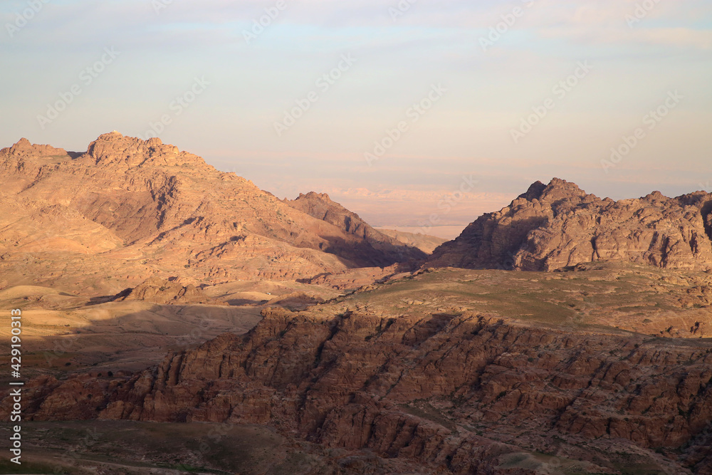 Morning lights on the mountains near the ancient city of Petra