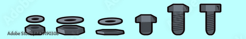 set of nuts and bolts cartoon icon design template with various models. vector illustration isolated on blue background